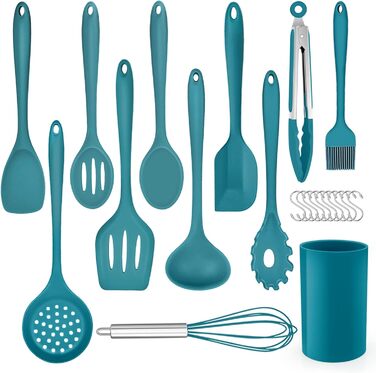 Набор кухонных гаджетов Herogo, набор силиконовой кухонной утвари из 22 предметов с держателем для посуды, термостойкие кухонные столовые приборы, кухонная утварь, здоровая и с антипригарным покрытием, можно мыть в посудомоечной машине, (синий)