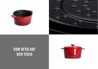 Чавунна каструля Ø 24 см, синього кольору, з кришкою та силіконовими ручками Емальований чавун, підходить для індукції та духовки для всіх типів плит Ø 24 см, висота 11 см, 4,2 літра (Чилі Червоний, Ø 16 см, висота 8 см, 1,3 літра)