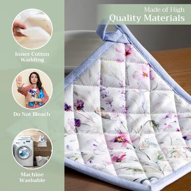 Рукавички для духовки Maison d&39 Hermine, підставки для каструль, 100 бавовна, термостійкі кухонні рукавички, рукавички для духовки (19 см x 33 см) та підставки для каструль (20 см x 20 см) для приготування їжі, Morzine - рукавички для духовки на День по