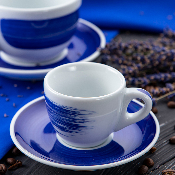 35127 Чашка cappuccino large 260 мл Blue stroke B 'Verona Millecolori Hand Painted Brush stroke B Bl