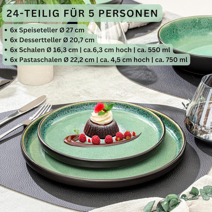 Кам&39яні миски для пасти 6 предметів, набір мисок для пасти на 6 осіб, набір мисок можна мити в посудомийній машині та мікрохвильовій печі, велика багатофункціональна миска темно-сірого кольору 750 мл VALUE COLLECTION (Greenwich, набір посуду з 24 предме