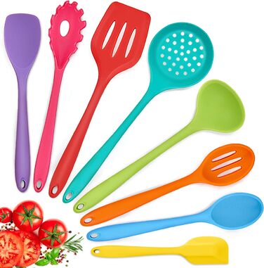 Набір кухонних гаджетів Herogo, набір силіконових столових приборів для приготування їжі з 8 предметів, антипригарний термостійкий набір кухонного посуду з силіконовою лопаткою/ложкою/перевертачем/ополоником - (барвистий)
