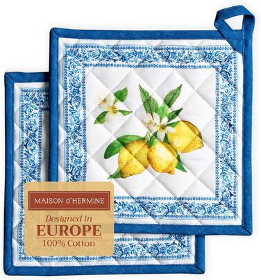 Рукавички для духовки Maison d&39 Hermine, підставки для каструль, 100 бавовна, термостійкі кухонні рукавички, рукавички для духовки (19 см x 33 см) та підставки для каструль (20 см x 20 см) для приготування їжі, Morzine - рукавички для духовки на День по