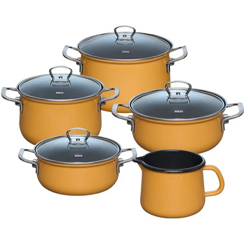 Набор эмалированных кастрюль со стеклянными крышками, 5 предметов, оранжевый Riess