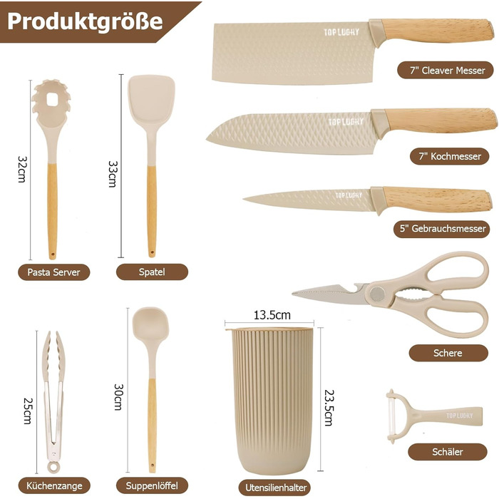 Набір ножів з 10 предметів включає 6 ножів і 4 силіконових посуду, набір ножів з блоком і 4 силіконових лопатки Justup