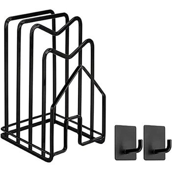 Тримач кришки для каструлі для кухонної стільниці, 12,5 x 14,5 x 21,5 см, (чорний з 2 клейкими гачками) LINFIDITE