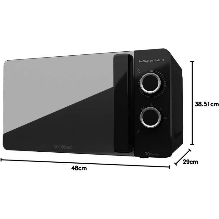 Мікрохвильова піч 1150 Вт, 20 л чорна ProClean 3040 Mirror Cecotec