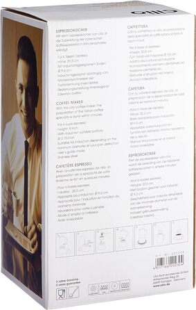 Кофеварка Cilio MODENA, Нержавеющая сталь , Подходит для всех типов плит , Ø 8.5 см , Можно мыть в посудомоечной машине , Кастрюля мокко , Кофеварка эспрессо , Кофеварка для кемпинга (6 чашек)