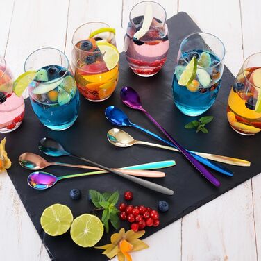 Набір ложок GRWE для лате макіато, золотистий, 6 предметів, 22 см, довгі ложки, ложки для коктейлів, десертні ложки, ложки для морозива, ложки для кави з льодом, нержавіюча сталь, можна мити в посудомийній машині (різнокольоровий)