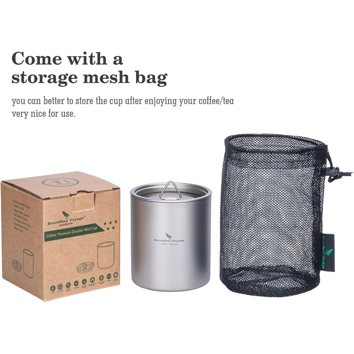 Титановая чайная чашка с двойными стенками 350 мл iBasingo