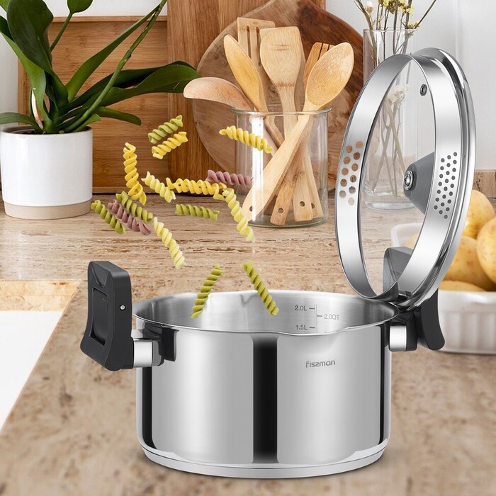 Каструля Fissman зі скляною кришкою TITANIA 2,5 л нержавіюча сталь (5246)