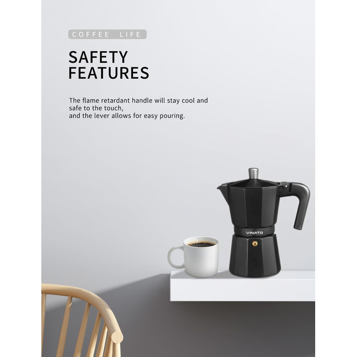 Кавоварка для еспресо на 6 чашок, чорна VINATO