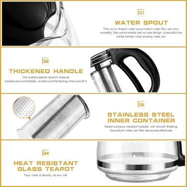 Чайник заварювальний скляний 1,5 л з фільтром для чаю OUNONA