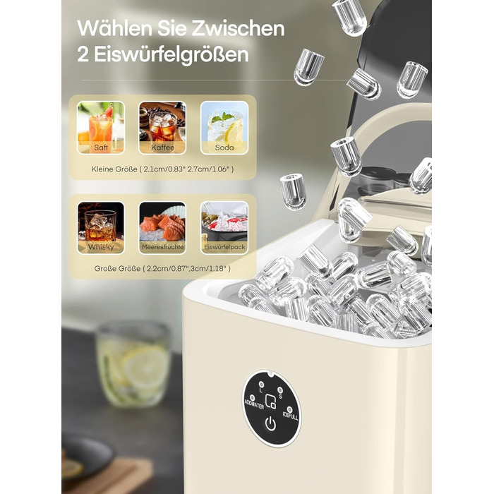 Льодогенератор FOHERE 14 кг 24 години, 8 кубиків льоду за 6 хвилин, 2 розміри кубиків льоду, самоочисний льодогенератор з ручкою, льодосборником та кошиком, льодогенератор для вечірки, офісу, автофургона (білий)