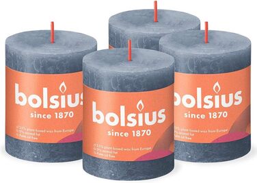 Свічки Bolsius Rustic Pillar - Оливково-зелені - Набір з 4 шт. - Декоративні побутові свічки - Час горіння 60 годин - Без запаху - Натуральний рослинний віск - Без пальмової олії - Оливково-зелені (8 x 7 см, темно-сині)