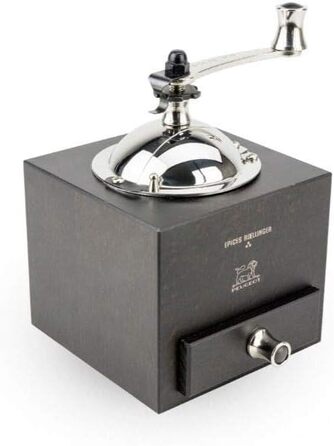 Млин для перцю Roellinger 13 см - Натхненний традиційною кривошипно-шатунною фрезою Peugeot з шухлядою - Виготовлений з деревини, сертифікованої PEFC - Шоколадні кольори