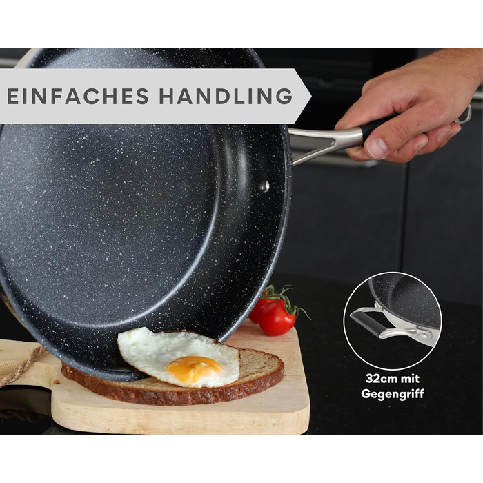 Сковорода из нержавеющей стали 32 см с покрытием и двумя ручками, черная Ultime DIVORY