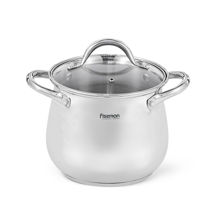 Каструля Fissman FAVIO 24x19,5 см 8,8 л зі скляною кришкою нержавіюча сталь (5526)