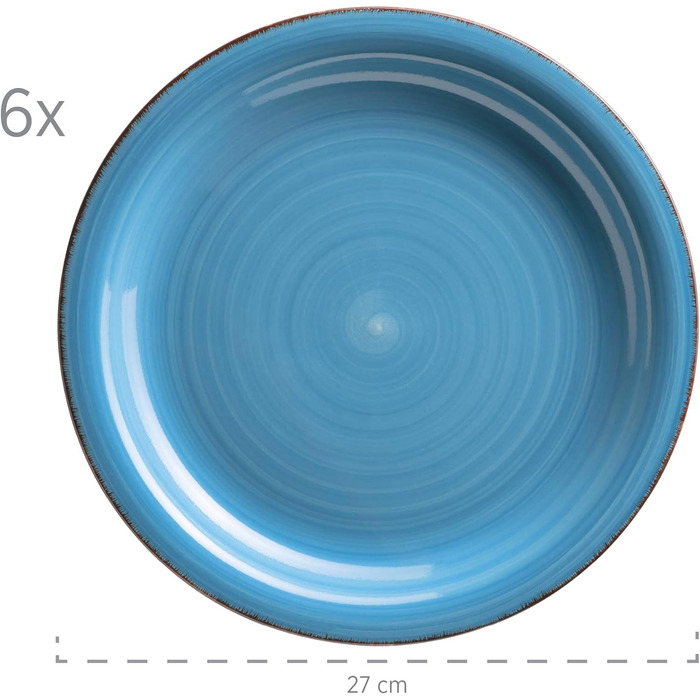 Набір вінтажного посуду з 30 предметів на 6 осіб, керамічний комбінований сервіз з ручним розписом, керамограніт, (синій)