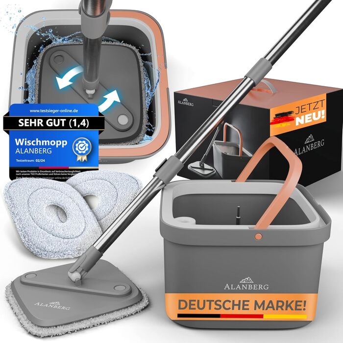 Набір швабри з відром 160 см сірий ALANBERG