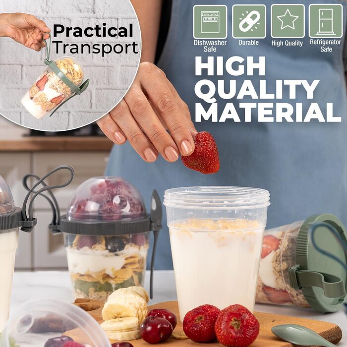 Стаканчики для йогурту з пластівців EYNEL на ходу з кришкою та ложкою, багаторазові пластикові парфе, молочний сніданок, хрусткі пластівці, вівсянка, смузі, перекус, чаша (набір 4 кольорів з ручкою)