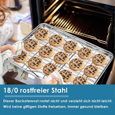 Охлаждающая решетка Herogo, 3-уровневый набор охлаждающих стоек из нержавеющей стали, прямоугольная решетка для охлаждения выпечки, идеально подходит для печенья, тортов, хлеба, 38x26 см, складная и штабелируемая, пригодная для мытья в посудомоечной машин