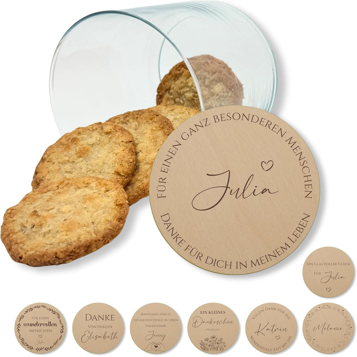 Персоналізовані банки для зберігання з кришками, невеликі подарунки, персоналізовані банки для печива, подарунки з подякою, дерев&39яні кришки з гравіюванням, персоналізовані подарунки, подарунки з подякою (Дизайн 2, 880 мл)