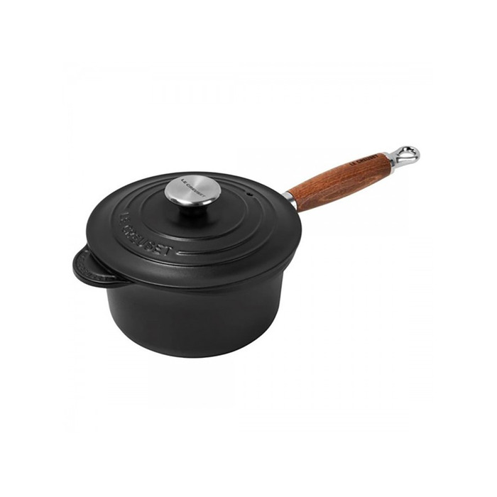 Ківш з деревяною ручкою і кришкою 18 см, чорний Black Le Creuset