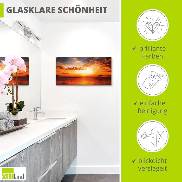 Настінний декор скляні картини настінна картина скляна картина цільна 40x40 см квадрат пляж море сонце карибський басейн природа пейзаж узбережжя схід сонця морський S7LE (захід сонця небо, 100Д x 50Ш см)