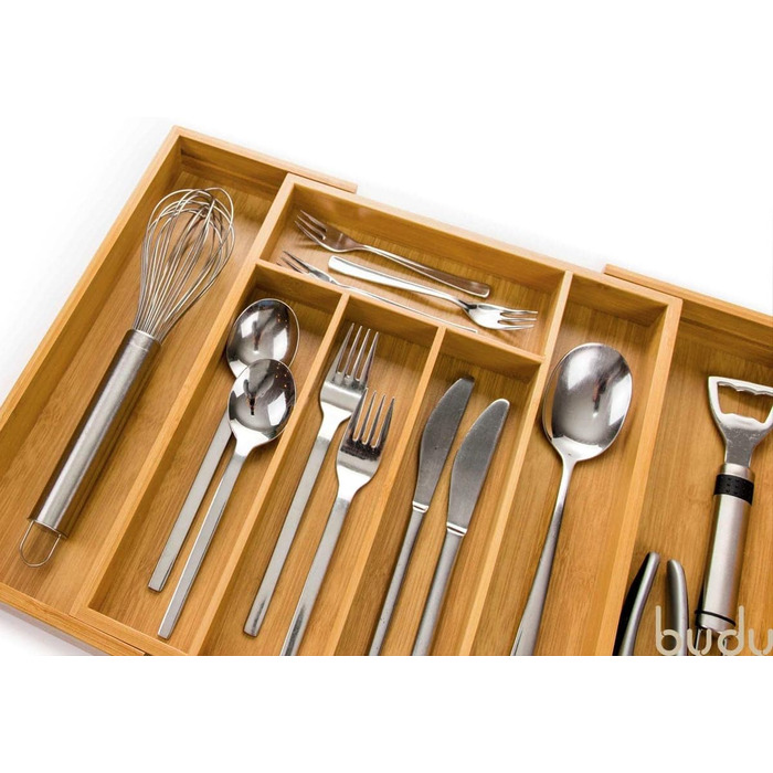 Лоток для столових приборів budu 47 (глибина 47 см) виготовлений з - Органайзер для кухонних шухляд - Висувний - Органайзер для кухонних шухляд (33,5 см, бамбук)