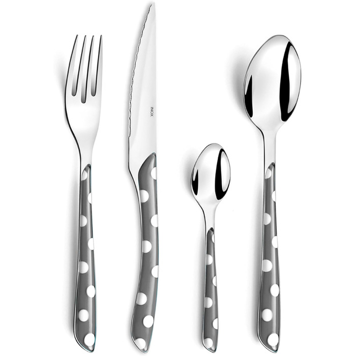 Столові прибори Amefa ECLAT, столові прибори на 4 персони, нержавіюча сталь з високоякісною пластиковою ручкою, ваги в точку, 16 шт. (Mnagre 32 couverts pour 8 personnes, сірий)