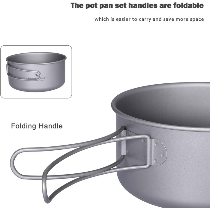 Безмежна подорож на відкритому повітрі 750 мл 800 мл 1100 мл 1300 мл Титанова каструля з кришкою Складна ручка для застави Кемпінг Піші прогулянки Пікнік Ультралегка портативна пляшка для води Чашка Кухоль Набір свиней (Ti15114A 1000500)