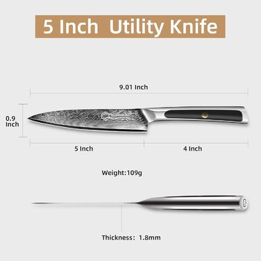 Дамаський ніж Sunnecko 20 см Кухонний ніж шеф-кухаря - гострий ніж з дамаської сталі, кухонний ніж з ергономічною ручкою