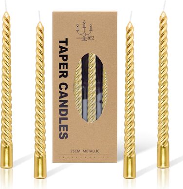 Набір з 4 конічних спіральних свічок 2 х 25,5 см, золотистий Alederways