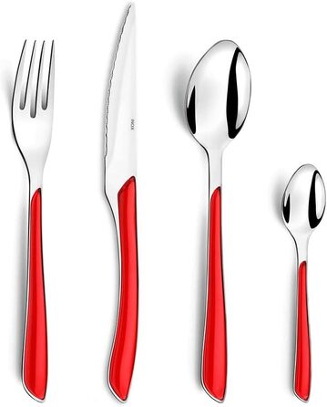 Набір столових приборів Amefa ECLAT Nature, 24 предмети, набір столових приборів на 6 осіб, коричневі пластикові ручки під дерево, можна мити в посудомийній машині, столові прибори з нержавіючої сталі, світле дерево (червоний)