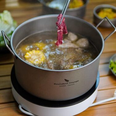 Титановий кемпінговий горщик Відкритий посуд Супи в приміщенні Гаряча каструля Портативний порожнистий посуд з кришкою та відкидною ручкою Легкий посуд для походів для пікніка Кухонний посуд Каструля великої місткості (5000 мл Ti2104c)