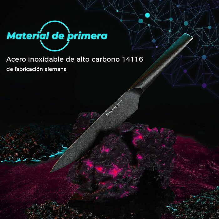 Кухонный нож Острый нож для мяса профессионально выкованный из импортной высокоуглеродистой нержавеющей стали с красивым магнитным держателем для ножей - метеорит (нож шеф-повара в стиле метеорита), 7 Santoku Knife