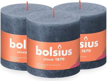 Свічка Bolsius Rustic Pillar XXL - 3 шт. и - 10 x 10 см - Декоративні побутові свічки - Час горіння 62 години - Без запаху - Містить натуральний рослинний віск - Без пальмової олії (темно-синя)