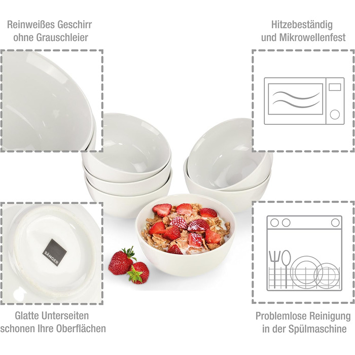 Набір салатників Singer Sunfort Набір мисок з 6 предметів для 4 осіб з керамограніту, салатники Ємність 1,1 л, розширюваний, повсякденний, спеціальна вечеря, сімейна вечеря, набір чаш на відкритому повітрі (300 мл)