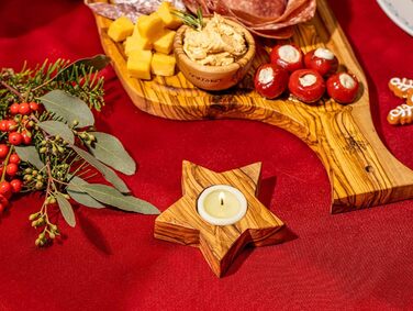 Высококачественные деревенские подсвечники из эксклюзивного оливкового дерева Набор из 3 шт. - Ручная работа - Подсвечник на День святого Валентина из дерева - Держатель для чайной свечи - Украшение стола - Набор украшений для дома 3 звезды