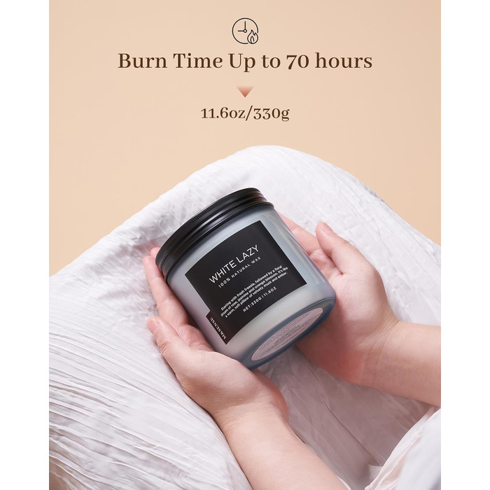 Ароматичні свічки M&SENSE з кавою у скляній банці з 2 гнітами 330 г, час горіння 70 годин, свічка з натурального соєвого воску для спальні, кухні, декору дому, подарункова свічка для чоловіків та жінок, смажена кава (біла лінива)