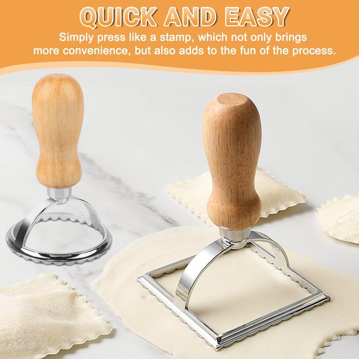 Приладка для пельменів Unvtap, 2-предметна машина для вареників, набір машин для пельменів, машина для равіолі, машина для маульташен, машина для равіолі з нержавіючої сталі, машина для тортелліні для макаронів та пельменів (мала 75 мм, велика 95 мм), 2-п