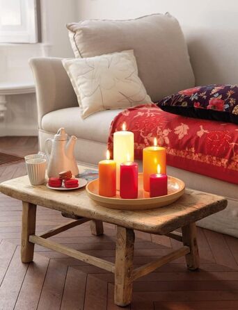 Свічки Bolsius Rustic Pillar - Металік, що згасає - Рожевий та червоний - Упаковка з 4 шт. - Тривалий час горіння 60 годин - Без запаху - Містить натуральний рослинний віск - Без пальмової олії - 13 x 7 см (6 x 6 x 15 см, Червоний)