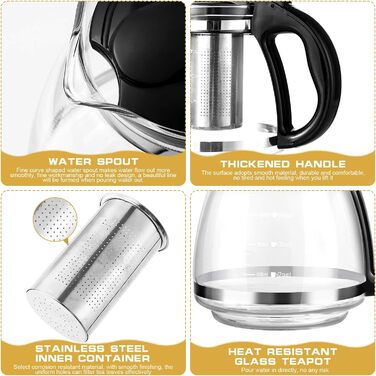 Чайник заварювальний скляний 1,5 л з фільтром для чаю OUNONA