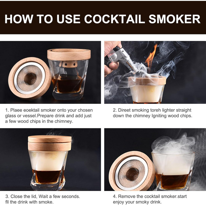 Набір для копчення коктейлів, 4 смаки, 8 предметів Ruiqas