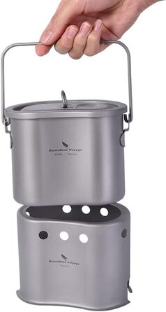 Мл Набір титанових кемпінгових печей зі складною ручкою та кільцем для підвішування Пікнік на свіжому повітрі 2 в 1 Їдальня у формі нирки Набір дров'яних печей Легкий клапан Підвісна конфорка для 1 людини Ti2005C, 800