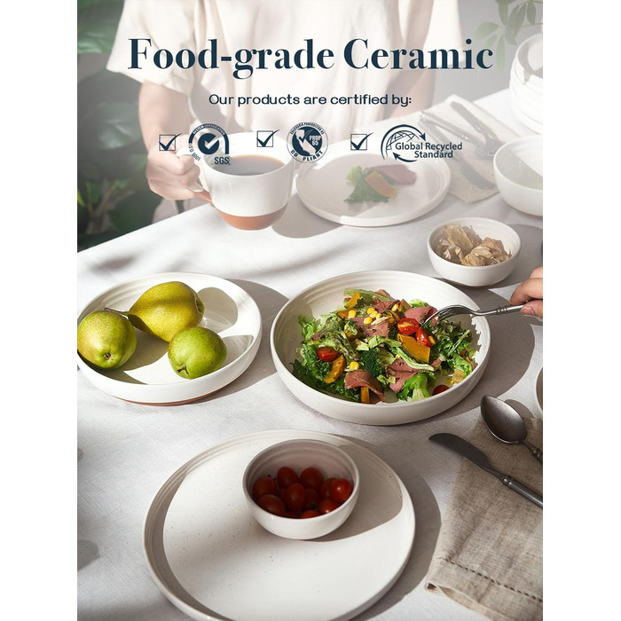 Набор из 4 керамических тарелок с высоким ободком 8,5 дюйма, десертные тарелки для тортов, закусок, обедов, бутербродов, набор посуды для свадьбы, вечеринки - (9,75 дюйма 26 см, ванильно-белый)