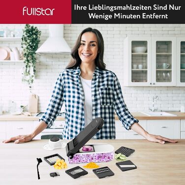 Овочерізка мандоліна, овочерізка, нарізка для огірків, нарізка для цибулі, картоплерізка, фрукторізка, терка для овочів та сиру, нарізка для жульєну (6-в-1 компактна біла)