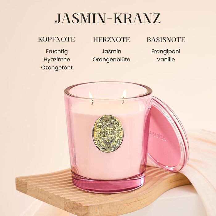 Ароматна свічка M&SENSE Лісова хатина, ароматичні свічки у склянці, натуральна соєва свічка, час горіння 55 годин, подарункові свічки для жінок та чоловіків, подарункова свічка (жасминовий гірлянда, 560 г)