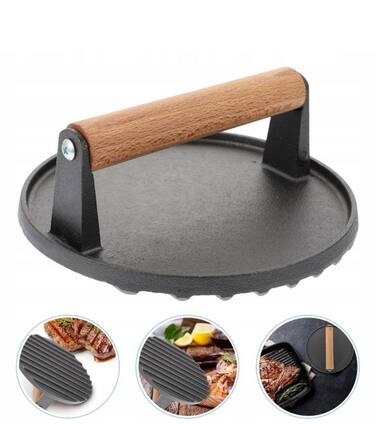 Пресс для мяса чугунный с деревянной ручкой 1 кг 17 см GRILLI